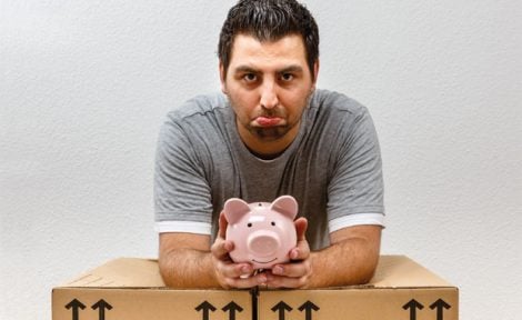 Disappointed tenant with piggy bank image