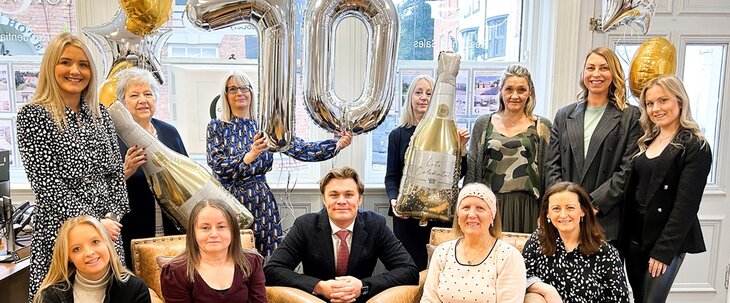 A picture of the team from Gascoines Estate Agents, Nottinghamshire, as they celebrate their 70th anniversary.