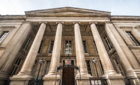 The HQ of the Law Society with stone pillars.