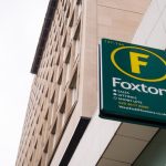 Foxtons signage pictured in an abstract upward looking view in London's West End.