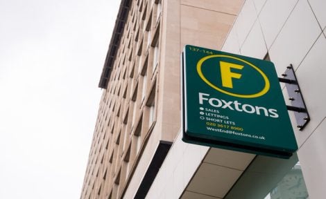 Foxtons signage pictured in an abstract upward looking view in London's West End.