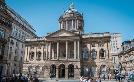 Liverpool Town Hall pictured on a sunny afternoon and blue skies.