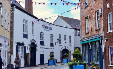 A street view of the famous Plymouth gin distillery in Plymouth.