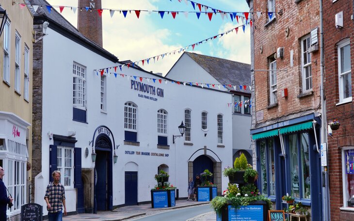 A street view of the famous Plymouth gin distillery in Plymouth estate agents
