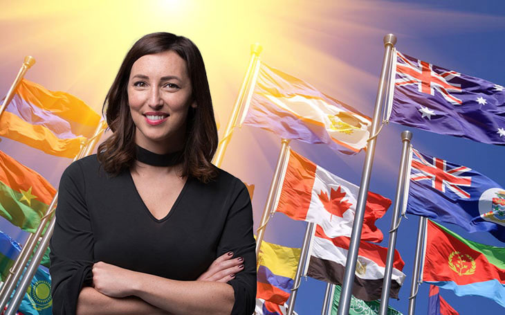 Gemma Young and flags of the nations