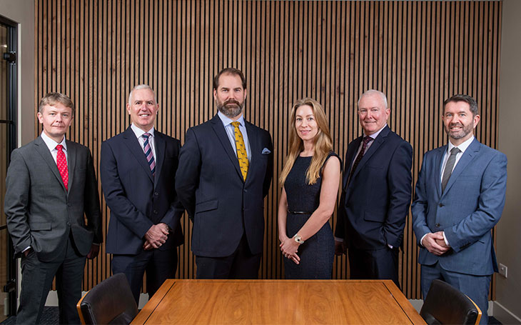 Steven Leith; Alan Gordon, DM Hall Senior Partner; Charles Metcalf; Felicity Forbes-Davidson; John McHugh, DM Hall Managing Partner; and Mark Rutherford. 