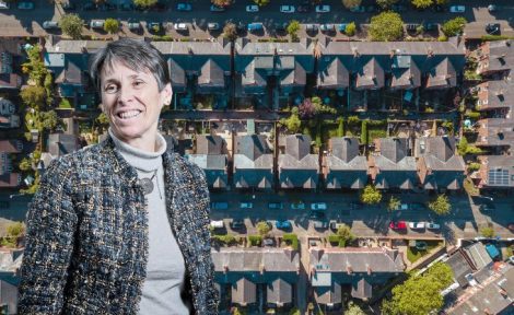 town and city tracker - property price update - aerial view of estate with Kate Faulkner