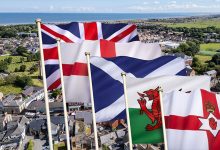 UK flags over a town