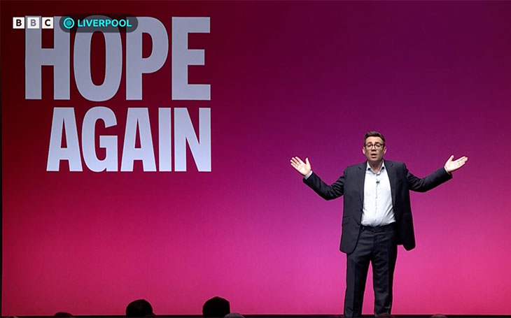 Andy Burnham on stage