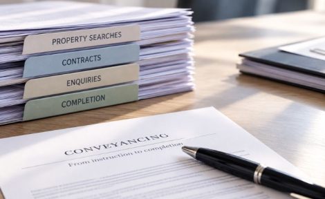 Residential conveyancers paperwork on desk